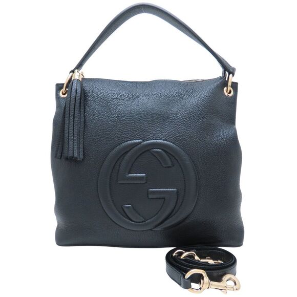 Gucci Handbags - GUCCI Black Leather Shoulder Bag